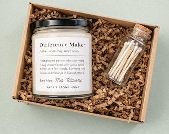 Caja de regalo con vela "Marcador de la Diferencia", Agradecimiento al Mentor, Fin de Año del Maestro, Agradecimiento al Líder