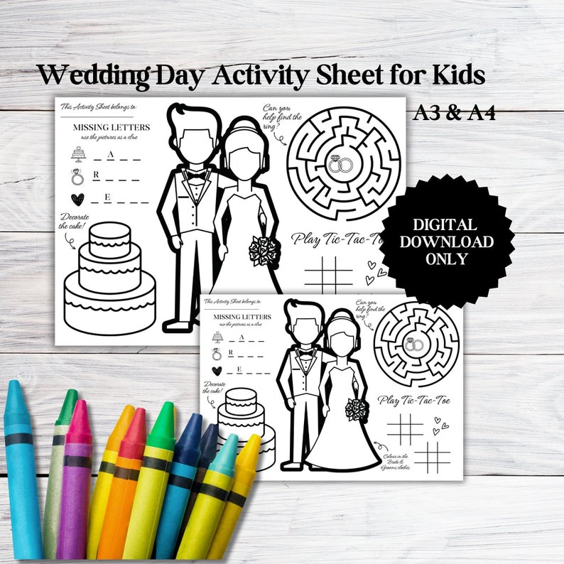 Printable Wedding Activity Sheet Coloring Placemat Wedding Etsy