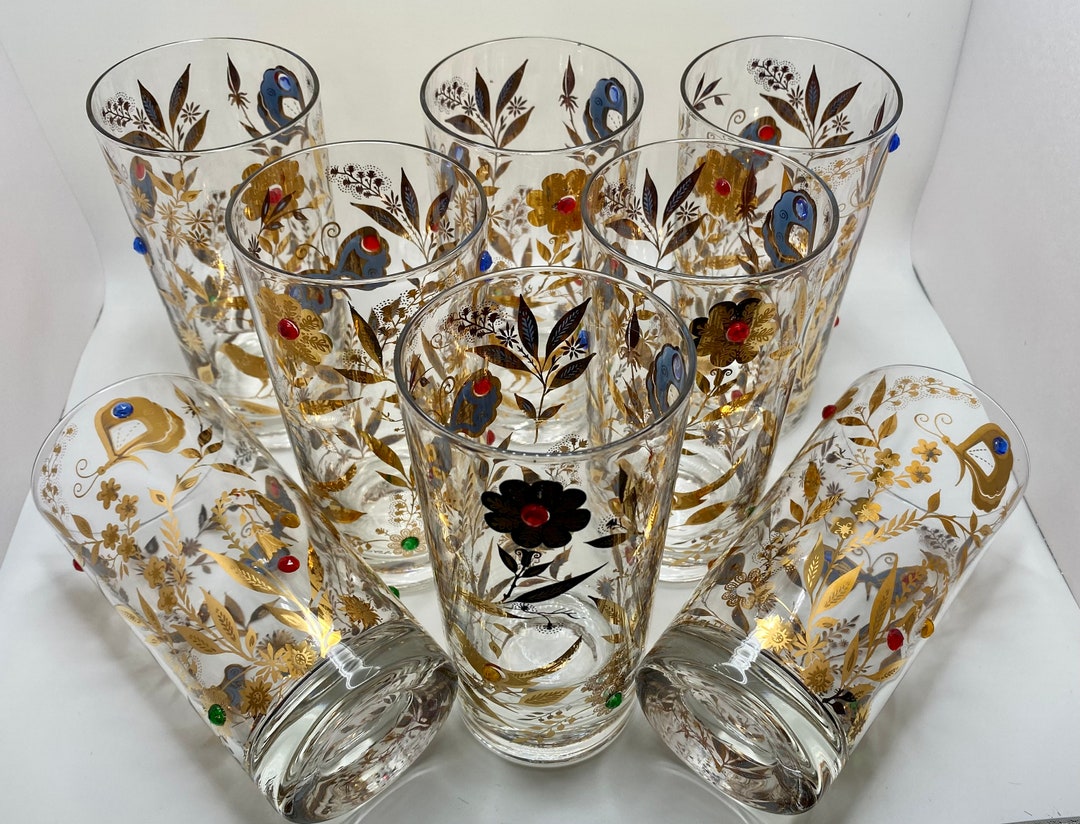 1960s Jeweled Culver Birds Butterflies & Blooms Glasses Set Etsy