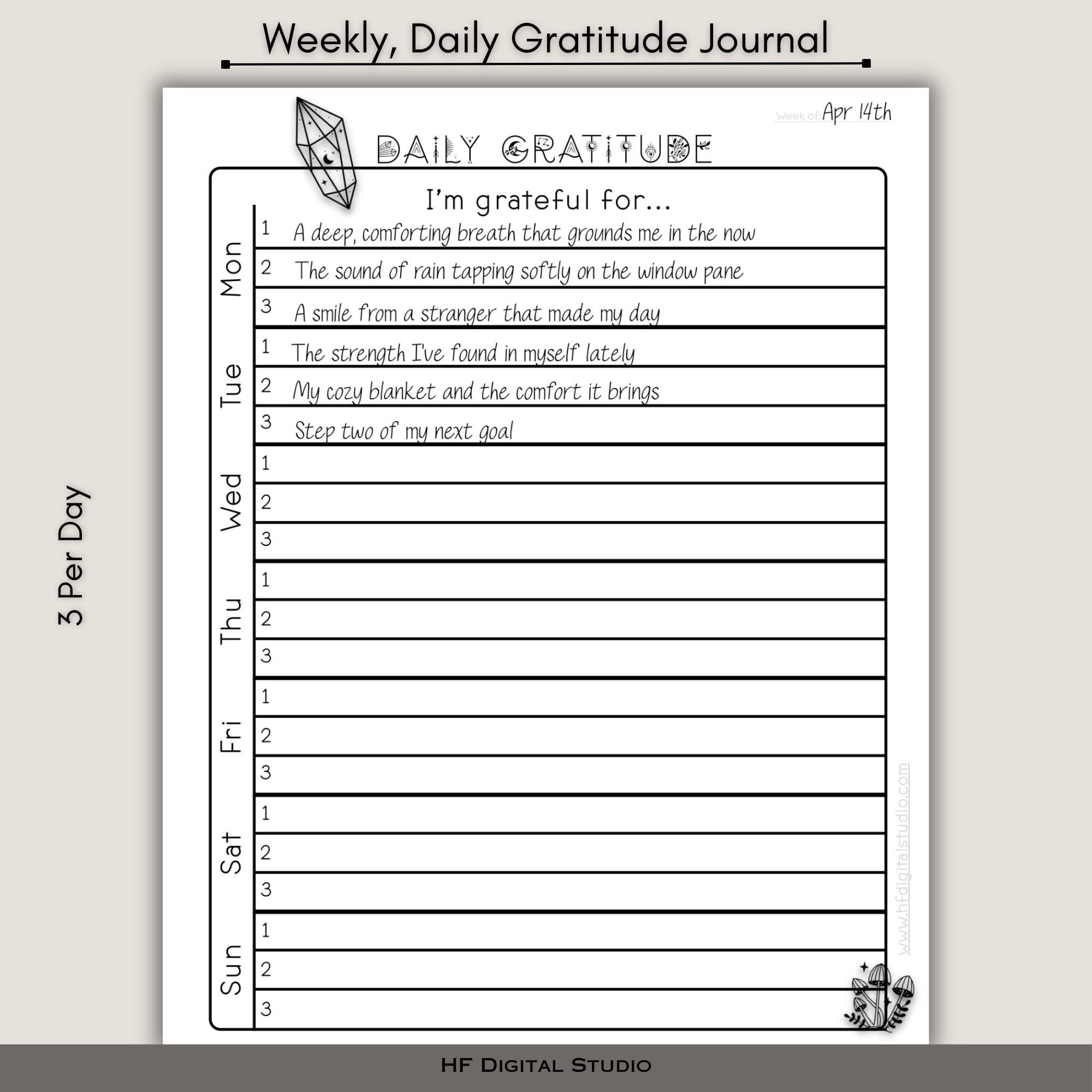 Weekly Gratitude Journal Printable & Digital Insert: 3 Styles, Daily ...