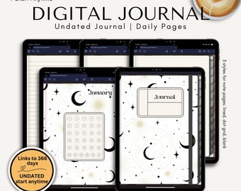 Digital Daily Journal for Mindfulness, Undated Journal Goodnotes iPad, Celestial Gratitude Journal, Reflection & Creative Writing, Self Care
