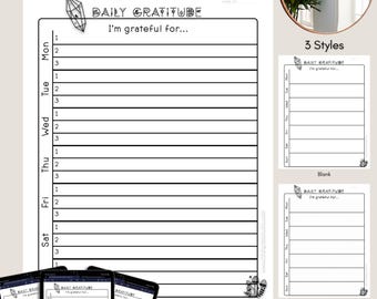 Diario settimanale della gratitudine stampabile e inserto digitale: 3 stili, riflessione quotidiana per planner e diario