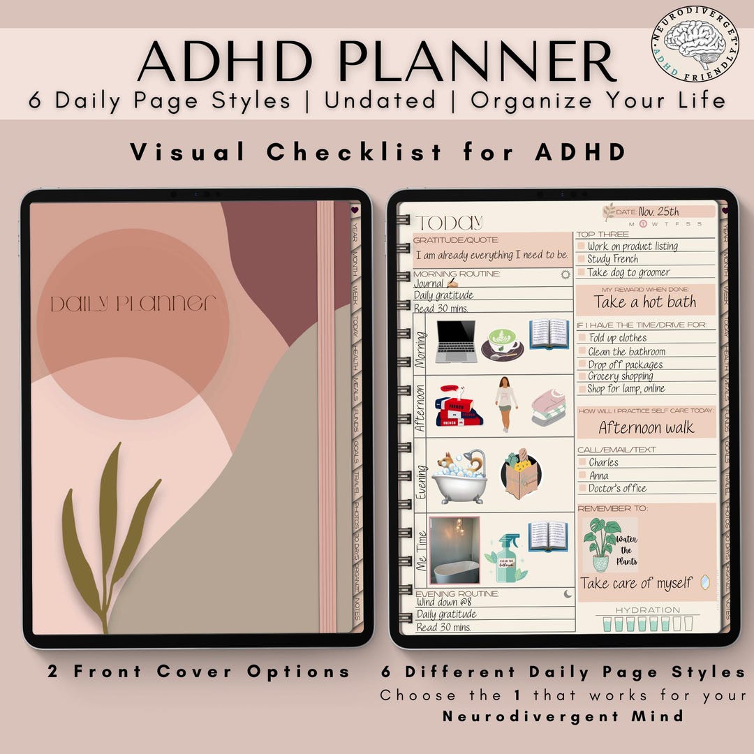 2026 Undated ADHD Digital Planner for Goodnotes & Ipad, Minimalist Time ...