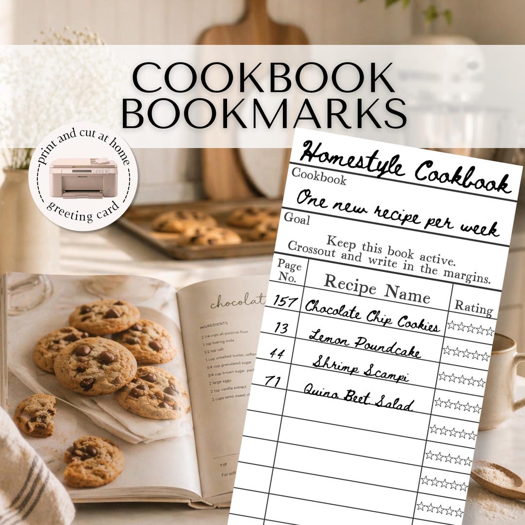 Cookbook Bookmarks Printable, Recipe Tracker Bookmark, Library Bookmark ...