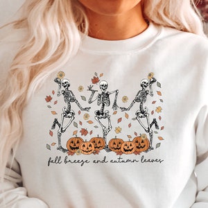 Dancing Skeleton Sweatshirt, Pumpkin Sweater, Pumpkin Skeleton Shirt, Fall Sweatshirt, Halloween Party Sweatshirt, Spooky Season Sweatshirt