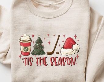 Tis The Season Hockey Shirt, Winter Hockey Sweatshirt, Christmas Sports Shirt, Holiday Hockey Apparel Cozy Hockey Hoodie, Christmas Hockey T