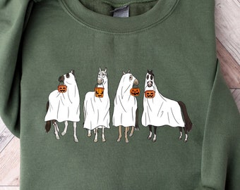 Halloween Horse Ghost Sweatshirt, Cowboy Western Halloween Sweatshirt, Ghost Sweater, Halloween Gifts, Boo Shirt, Spooky Season Sweatshirt