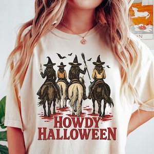 Howdy Halloween Western Witch Sweatshirt, Cowgirl Witch on Horse, Fall Spooky Season Shirt, Country Halloween Party Outfit