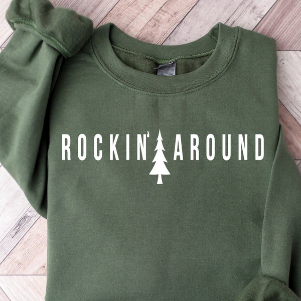 Rockin Around the Christmas Tree Sweatshirt, Christmas Sweater, Retro Christmas Shirt, Minimal Christmas Sweatshirt, Holiday Sweater