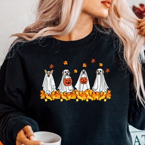 Halloween Sweatshirt, Halloween Sweater, Ghost Sweatshirt, Halloween Dog Sweatshirt, Ghost Dog Shirt, Halloween Crewneck, Spooky Season