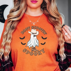 Boot Scootin Spooky Sweatshirt and Hoodie,Halloween Shirt ,Cowboy Ghost Shirt,Western Halloween Shirt, Cute Spooky Shirt, Halloween Gift
