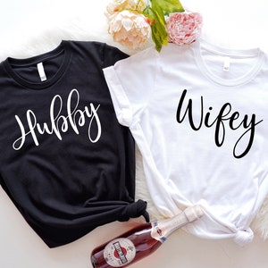 Hubby Wifey Shirts, Honeymoon Shirt, Just Married Shirt, Engagement Shirt, Wedding Shirts, Bridal Gift Engagement, Husband And Wife Shirts
