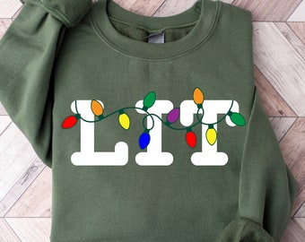 Ugly Christmas Sweater, Funny Retro Lit Christmas Tree Sweatshirt, Funny Holiday Shirt, Lit t-shirt, Holiday Tees, Lets Get Lit Shirt