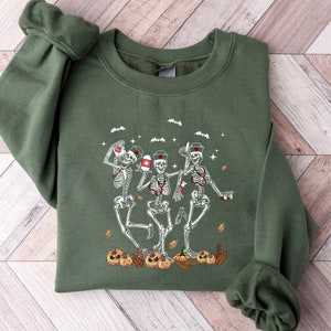 Felpa di Halloween con scheletro danzante da infermiera, camicia da infermiera scheletro Hallowen, girocollo di Halloween, felpa con cappuccio fantasma, felpa da strega infermiera,