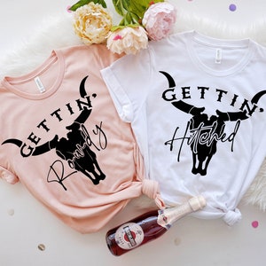 Team Bride Shirt, Bride Shirt, Getting Hitched Rowdy Shirt, Western Bachelorette Party Favors, Wedding Gifts, Country Bachelorette Shirt,