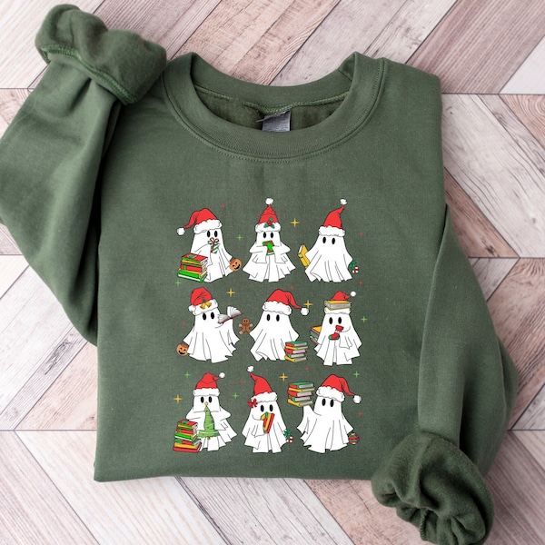 Christmas Ghost Book Sweatshirt,Cute Christmas Ghost Sweater,Ghost Reading Book,Christmas Books Shirt,Christmas Ghost,Christmas Gift Book