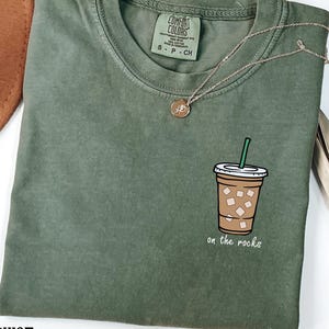 Comfort Colors® On The Rocks Iced Coffee Shirt, Trendy Coffee Graphic T-Shirt, Weather Graphic Tee, Fall Coffee Gift, Coffee Lover Gift
