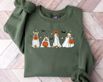 Halloween Sweatshirt,Halloween Sweater,Ghost Sweatshirt,Halloween Dog Sweatshirt,Ghost Dog Shirt,2023 Happy Halloween,Retro Spooky Season
