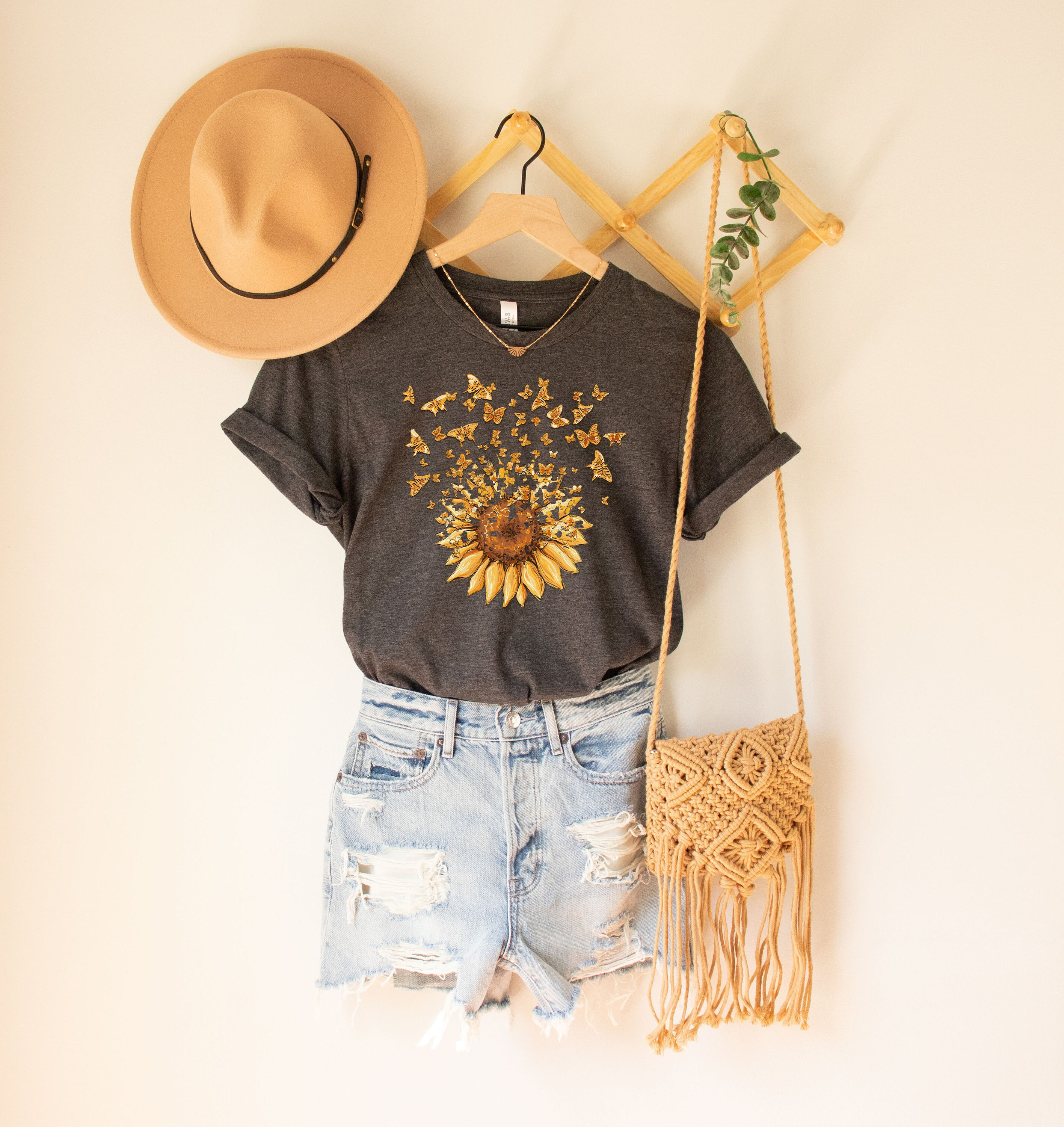 Sunflower Butterfly Shirt, Butterfly Tee, Mothers Day Gift Shirt, Sunflower Shirt, Floral V-neck, Flowers Gift T-shirt, Botanical Tee,Flower