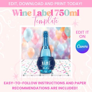 Weinetikett Bleu 750ml | Canva Vorlage | Sofortdownload | Unbegrenzte Änderungen