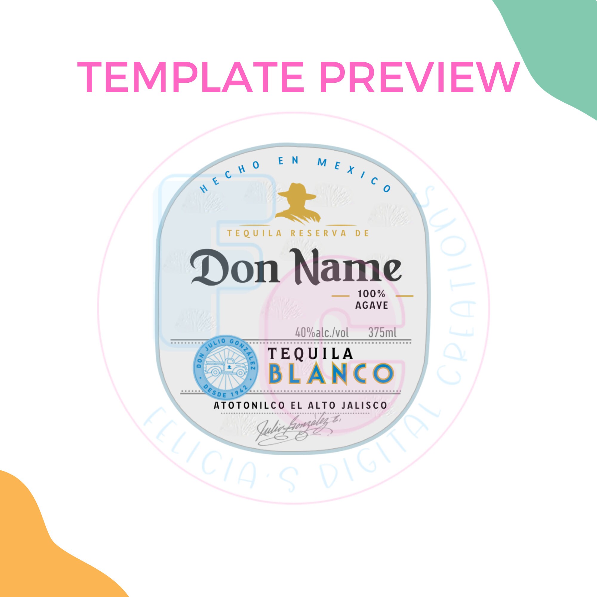 New Design | Tequila Blanco Label 375ml | Canva Template | Instant ...