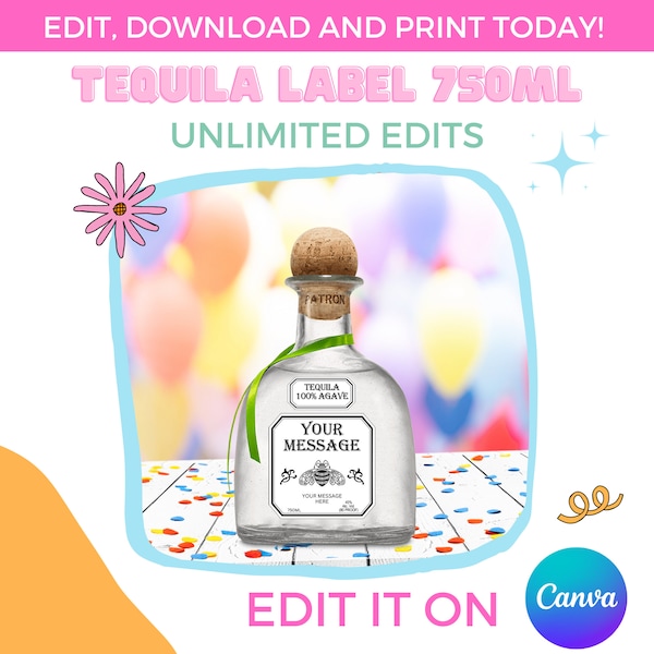 Unlimited Edits | Tequila Label 375ml | Canva Template | Instant Download