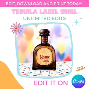 Unlimited Edits |  Tequila Reposado label 50ml | Canva Template | Instant Download