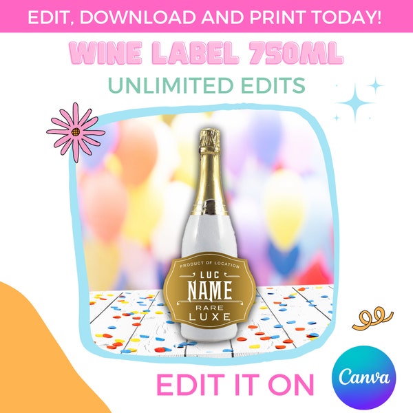 Unlimited Edits | Wine Label Rare Luxe 750ml | Canva Template | Instant Download