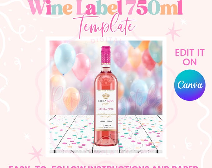 Stella Rosa Editable Label Wine Label Stella Rosa Pink 750ml | Canva Template | Instant Download ...