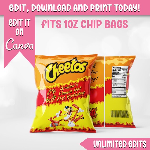Unlimited Edits Hot Cheeto Chip Bag Wrapper Canva Template Etsy México