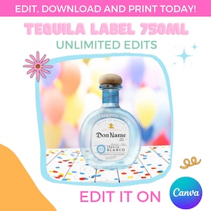 Unlimited Edits |  New Design | Tequila Blanco label 750ml Canva Template | Instant Download