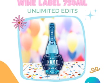 Unlimited Edits | Wine Label Bleu 750ml | Canva Template | Instant Download
