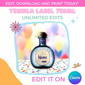 Unlimited Edits |  Tequila Blanco label 750ml Canva Template | Instant Download