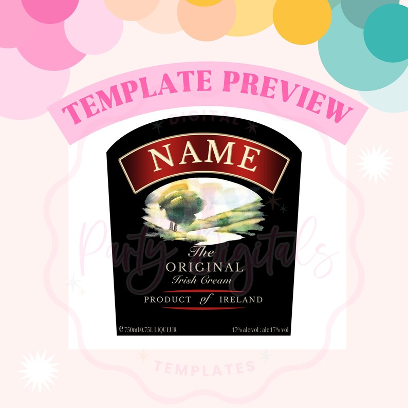 Bailey's Rear Label Baileys Label 750ml | Canva Template | Instant Download | Unlimited ...