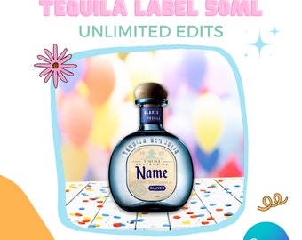 Unlimited Edits |  Tequila Blanco label 50ml Canva Template | Instant Download