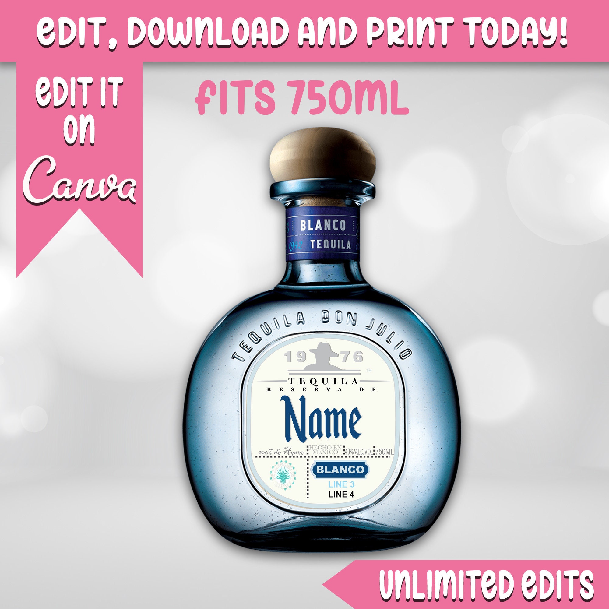Unlimited Edits Don Julio Blanco label 750ml Canva Template Etsy México Unlimited Edits Don Julio Blanco label 750ml Canva Template Etsy México