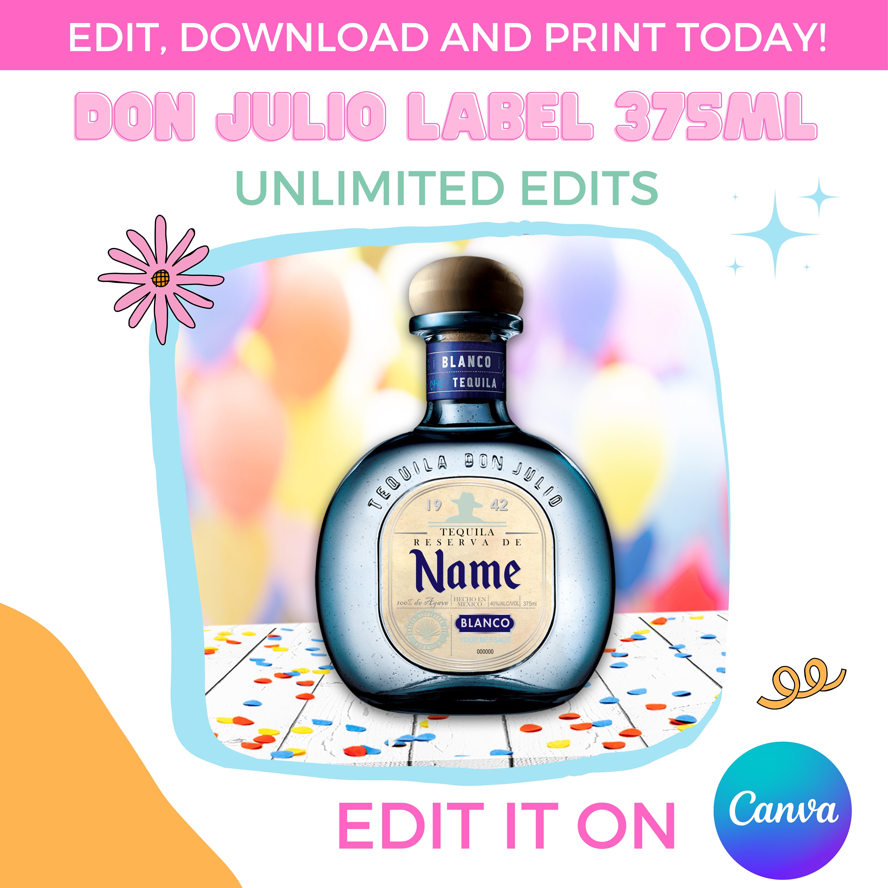 Tequila Blanco label 375ml Canva Template | Instant Download | Unlimited Edits
