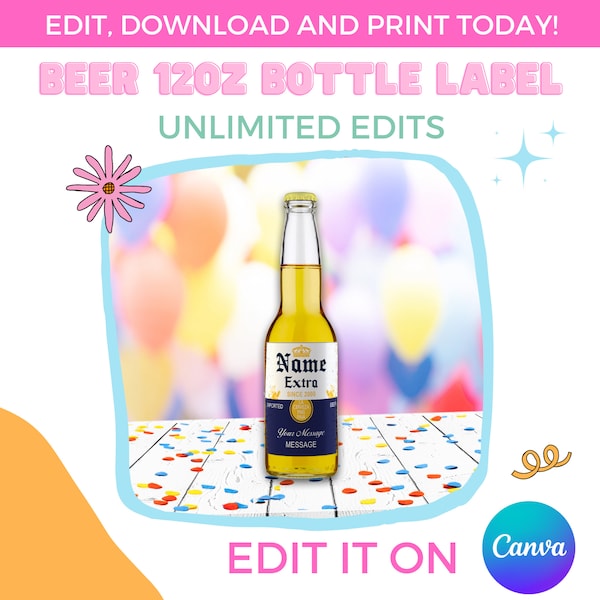 Unlimited Edits |  Corona label 12oz | Canva Template | Instant Download