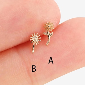 Boucle d'oreille marguerite en or massif 14 carats Boucle d'oreille cartilage fleur pissenlit conque tragus Piercing hélice boucle d'oreille plate sans filetage