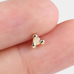 14K Solid Gold Triangle Ball Stud Cartilage Piercing Helix Earring Tiny Tragus Conch Stud Nose Labret Piercing Jewelry Flat Back Earring
