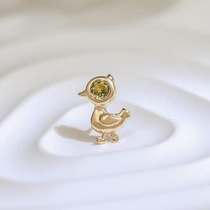 14k Solid Gold Tiny Yellow Duck Earring Cute Animal Cartilage Piercing Tragus Helix Conch Stud Threadless Flat Back Earring Gift For Her