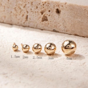 14k Solid Gold Tiny Ball Internally Threaded Earring Multiple Size Ball Cartilage Stud Stackable Helix Conch Tragus Piercing Flat Back Stud