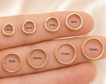 14K Solid Gold Hinged Cartilage Plain Hoop Tragus Helix Conch Hoops Earring Gold Huggie Hoop Nose Ring Gold Earring Piercing 20G 18G 16G