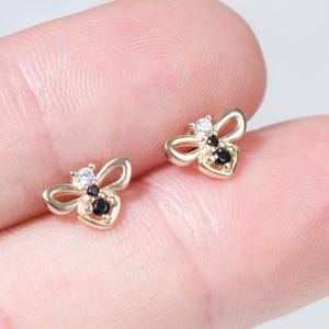 14k Solid Gold Bee Cartilage Earring Black Butterfly Helix Stud Gold Animal Tragus Conch Earring Nose Piercing Flat Back Threadless Stud