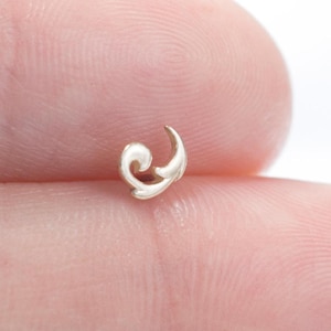14k Solid Gold Wave Swirl Stud Minimalist Cartilage Piercing Tragus Helix Conch Stud Ocean Inspired Nose Labret Threadless Flat Back Earring