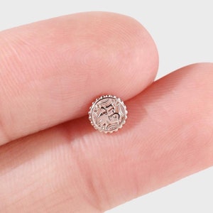 14K Solid Gold Rose Gold Mooncake Earring Chinese Art Earring Cartilage Earring Tragus Stud Helix Conch Piercing Nose Stud Flat Back Earring