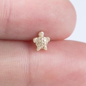 14k Solid Gold Sea Turtle Earring Cute Animal Cartilage Piercing Tragus Helix Conch Stud Threadless Flat Back Earring Gift For Her