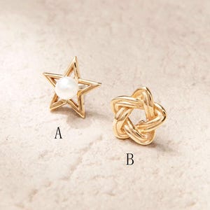 14k massief gouden ster stud parel ster kraakbeen oorbel gevlochten ster tragus helix conch piercing neus labret stud draadloze platte achterkant oorbel