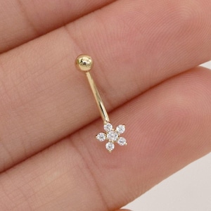 14k Solid Gold Flower Rook Earring Gold Rook Piercing Eyebrow Ring Barbell Belly Button Flower Ring Navel Ring Gift For Her 16g Gfit For Her