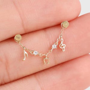 14k Solid Gold Dangle Musical Notes Chain Attachment Gold Chain Piercing Cartilage Chain Helix Linking Chain Connector Gold Conch Chain